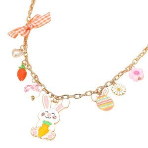 Tigerstars Easter Bunny Egg Bow Pearl Flower Carrot Charm Station Necklace